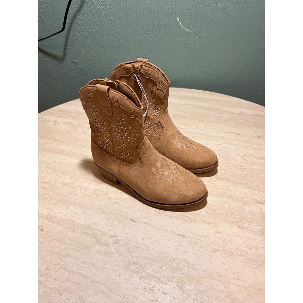 Art Class Girls Tan Faux Suede Rhinestone Western Cowboy Boots Size 1 NWT